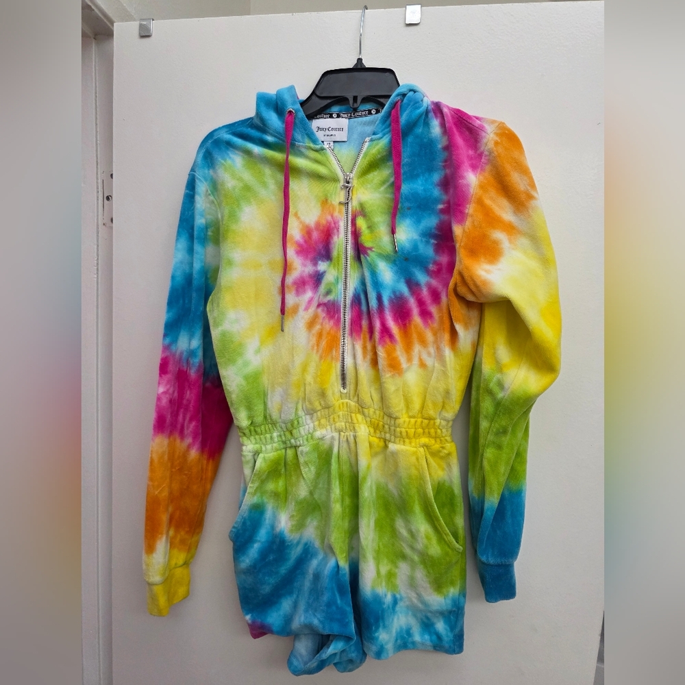 Juicy Couture Hoodie Spiral Combo Tie-Dye Romper Size XS - Picture 3 of 6